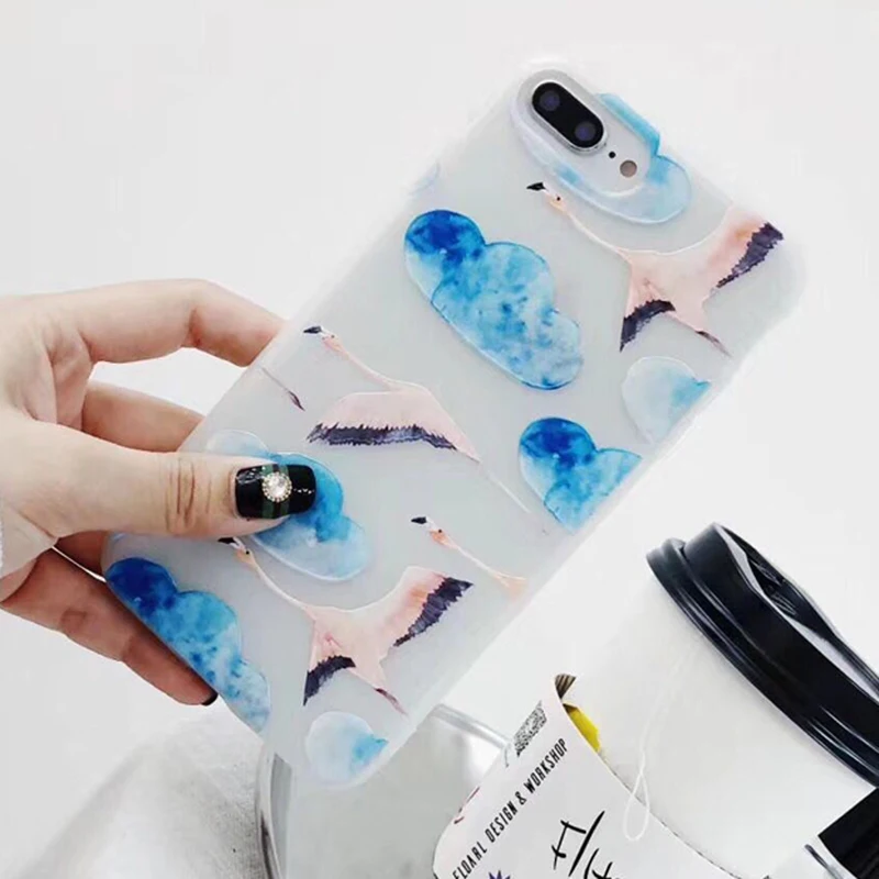 Отсутствие мультфильм КИТ птица облака телефонные чехлы для iphone 6 милые 6S 7 8 плюс X