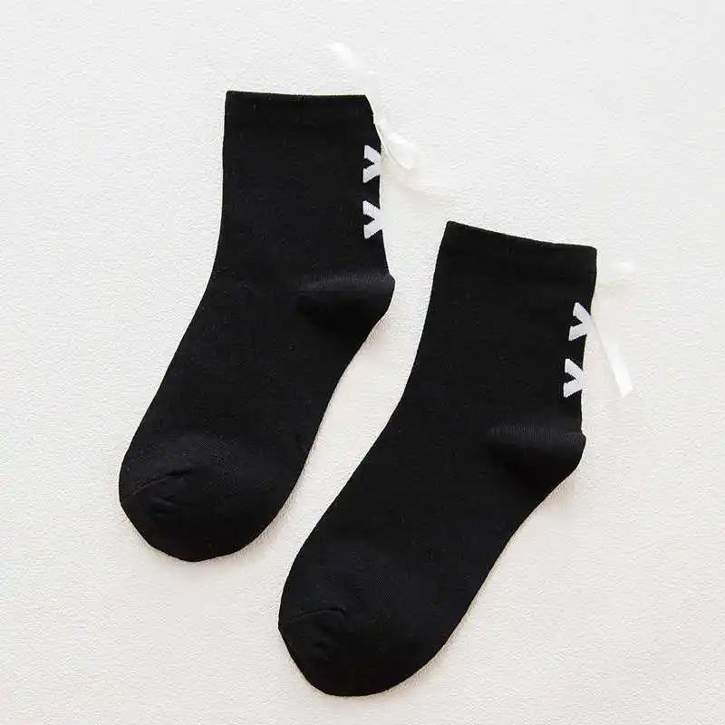Japan Style Bandage Bow Women Cotton Skateboard Socks Funny Customized Hipster Creative Solid Casual Female Sox | Женская одежда