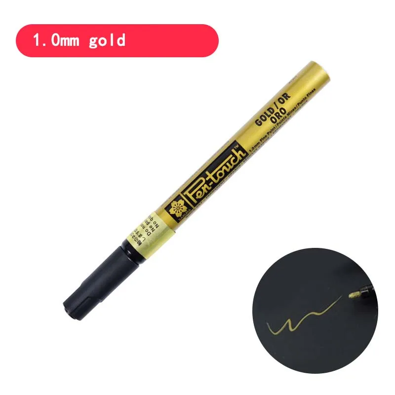 1 Point 1mm Gold Сакура маркер для выделения краски универсальные пишущие знаки золото серебро белый 0,7/1,0/2,0 мм Предназначен для DIY изображения товары для рукоделия - Цвет: 1 Point 1mm Gold