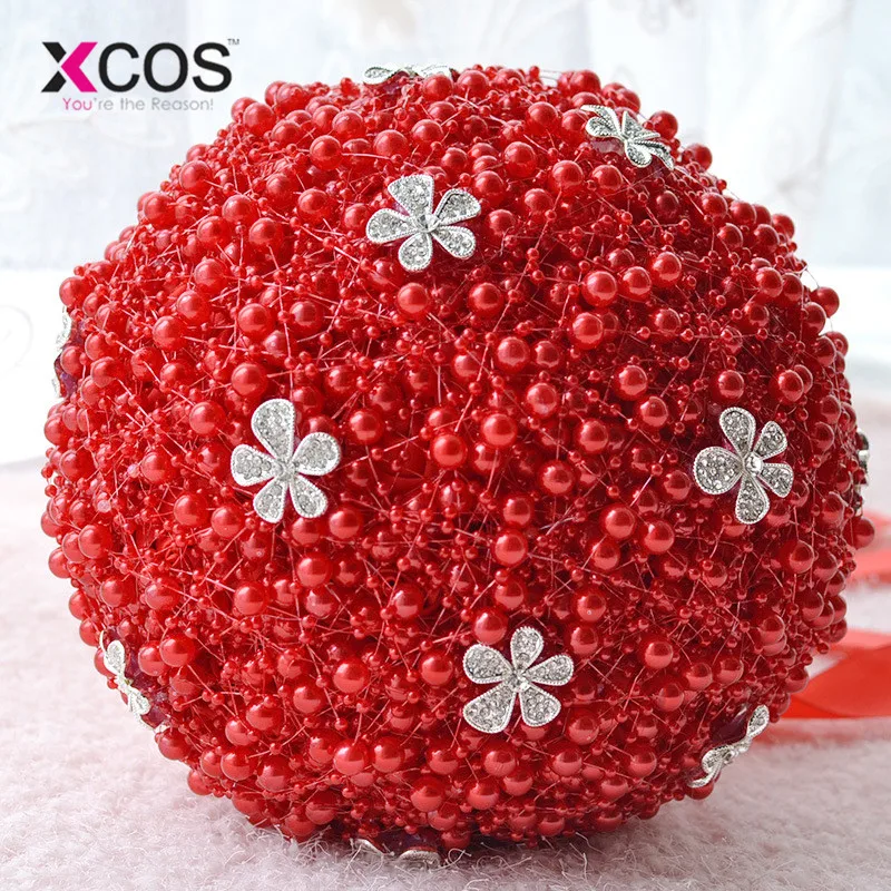 XCOS лучшая цена белый букет с жемчугом цвета слоновой кости Свадебный букет de mariage Свадебный букет s жемчужные цветы buque de noiva