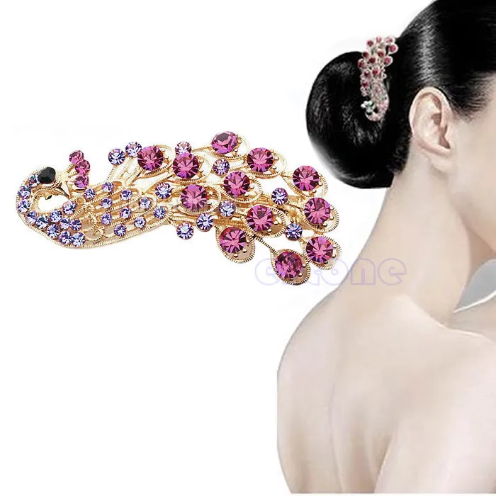 Шпилька для волос в стиле ретро с кристаллами виде павлина|hair clip|rhinestone girlh clip |