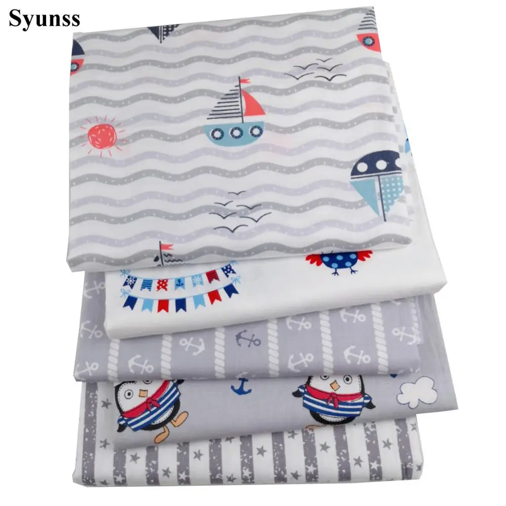 Syunss Gray Sailboat Owl Print Cotton Fabric DIY Tissue Patchwork Telas Sewing Baby Toy Bedding Quilting Tecido The Cloth Tilda | Дом и сад