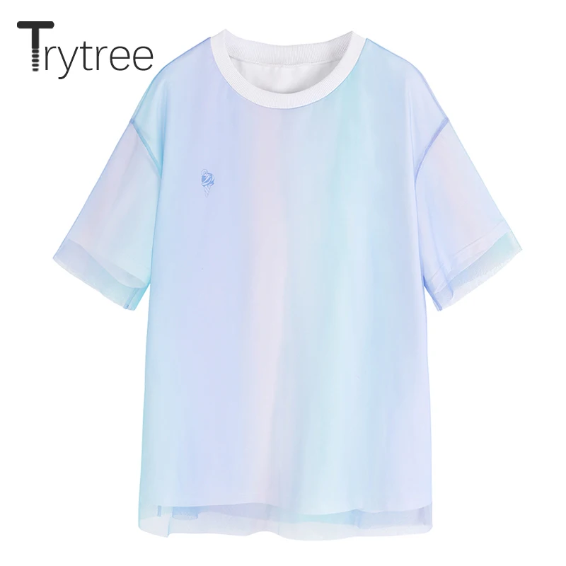Trytree лето осень женская модная футболка короткий рукав двухслойная Лоскутная