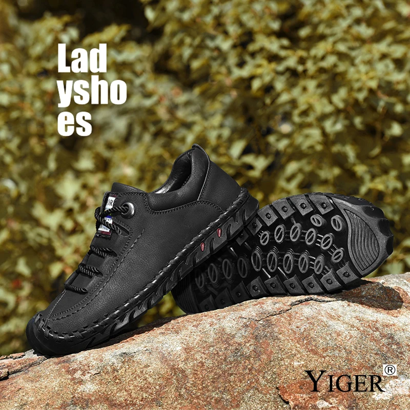 YIGER New Men's Loafers Leather Man Casual shoes Lace-up Leisure Men tooling men's outdoor 2019 Spring 0245 | Обувь