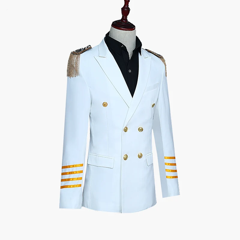 Мужской Костюм Пилота Epaulette синий/белый костюм на золотых кнопках 2019|brand tuxedo|fashion