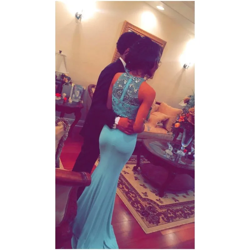 Мода Шифон Бисером O Шеи Русалка Голубой Двух Частей Темно-Бордовый Длинные