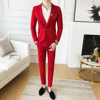 Новый однотонный деловой повседневный костюм для ночного клуба мужской