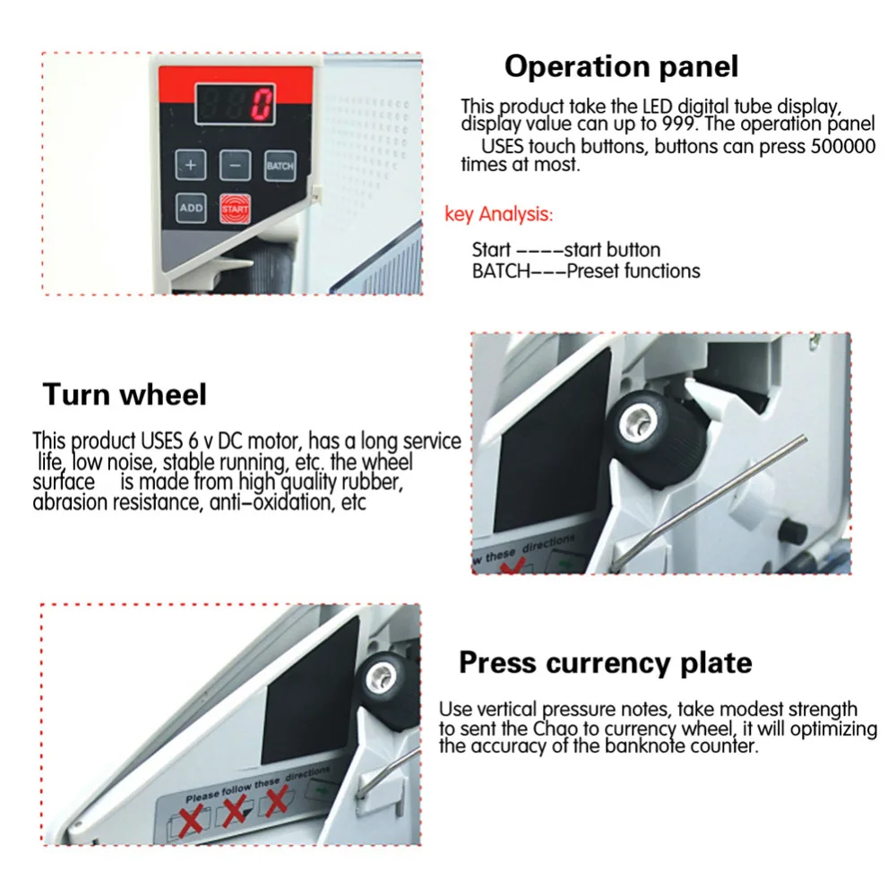 

V40 Portable Money Counter Currency Note Bill Cash Banknote Ticket Counter Mini Counting Machines Financial Equipment EU Plug