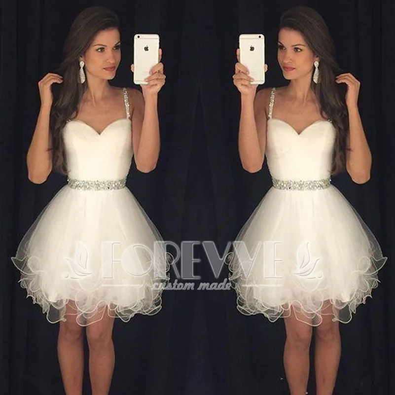 Сексуальное короткое платье для выпускного вечера с белыми кристаллами 2019 на