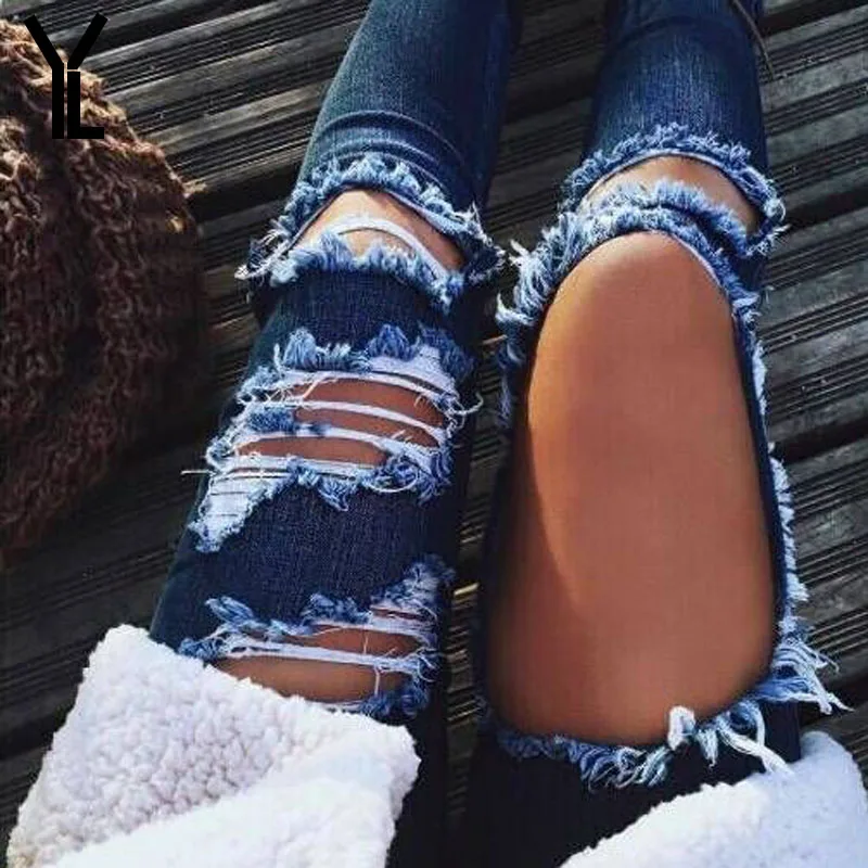 

2017 Women Jeans Fashion New Style Sexy Big Hole Jeans Skinny Casual Ripped Denim Jeans For Women Plus Size