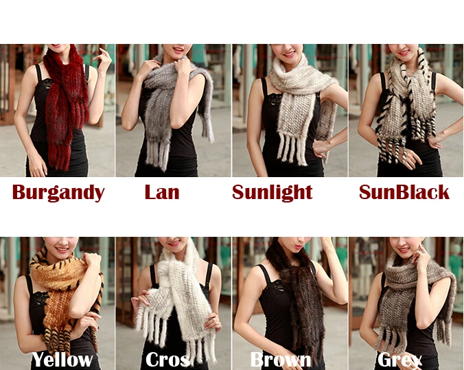 Женский зимний шарф из натурального меха норки высококачественный вязаный