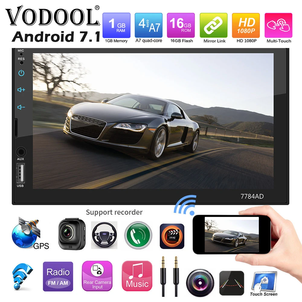 VODOOL 7784AD 2Din Android 7 1 автомобильное радио &quotсенсорный экран MP5 плеер GPS Bluetooth