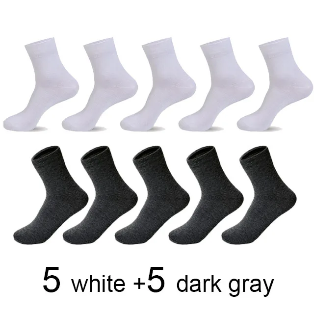 5 dark gray 5 white 10 пар/лот, хлопковые носки для мужчин, черные, деловые, теплые, дышащие, дезодорирующие, мужские носки, Meias, подарок, плюс size42-45, новинка - Цвет: 5 dark gray 5 white