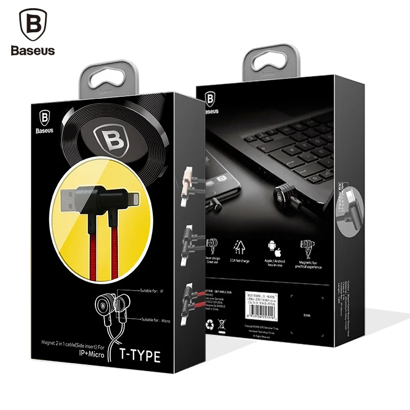 Baseus марка умный магнит кабели 2 в 1 micro usb + 8 pin быстрой зарядки кабель для iphone ios и