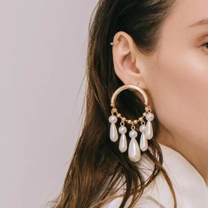 Женские большие круглые серьги boucle d'oreille корейские золотого цвета с имитацией
