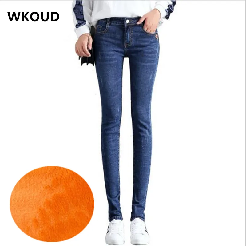 

Women's Jeans 2019 Winter Warm Jeans Slim Skinny Denim Pencil Pants Female Thickening Fleeces Jean Trousers Plus Size P8448