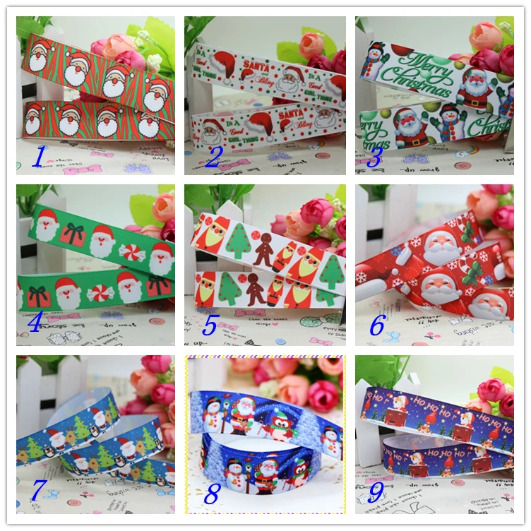 

7/8'' Free shipping christmas santa printed grosgrain ribbon hairbow headwear party decoration diy wholesale OEM 22mm D362