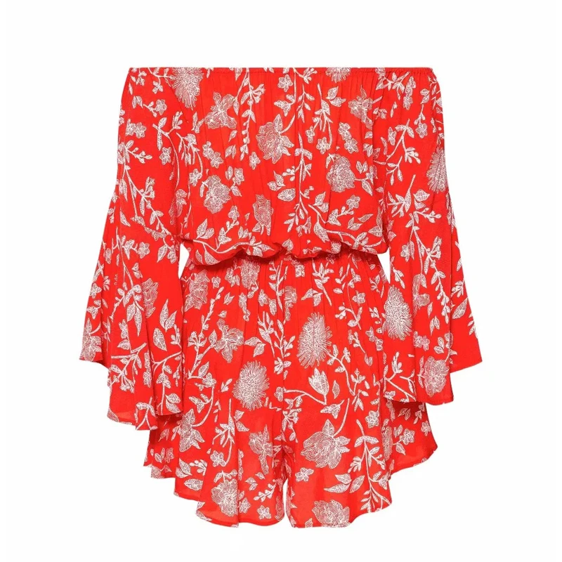Tosheiny 2019 Summer Sexy Cross Slash Neck Speaker Sleeve Rompers Female Flora Print Playsuit TH0092 | Женская одежда