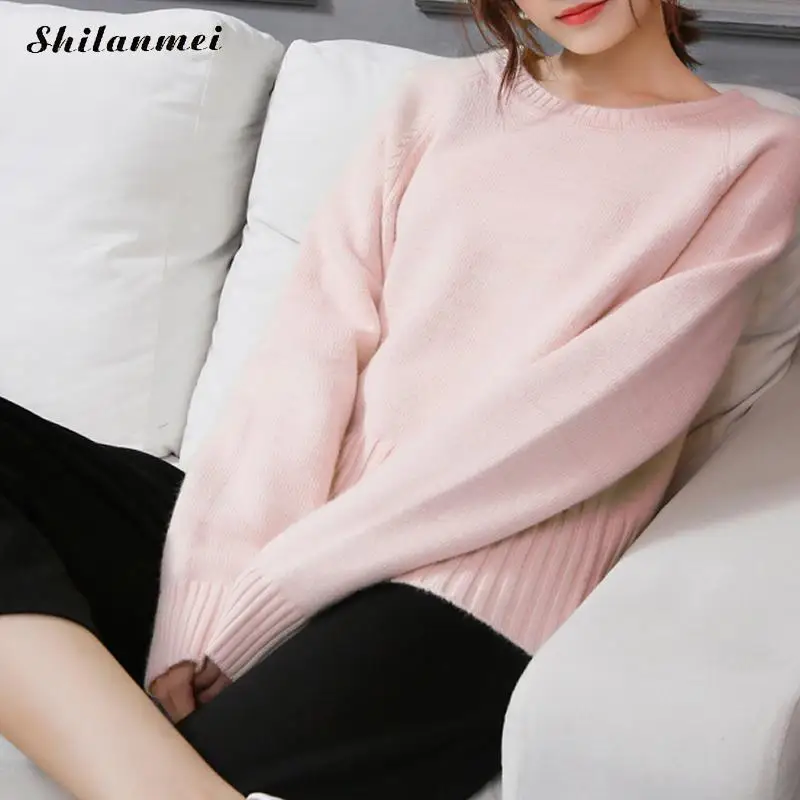 Fashion Korean Sweater Women Winter Pullover Solid Pink Knitted Tops for Autumn Female Loose sueter mujer | Женская одежда