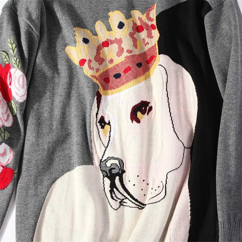 Fashion Runway Sweater Women Sweaters and Pullovers 2017 Winter Crown Dog Cool Large Knitted Harajuku Long Tops Jumper | Женская одежда