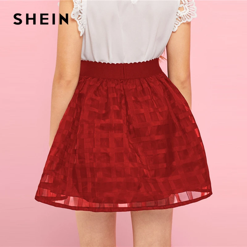 SHEIN Kiddie/черная сетчатая трапециевидная Милая юбка для девочек г. Весенняя корейская мода, красная элегантная мини-юбка бальное платье для девочек, детские юбки