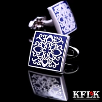 kflk shirt cufflinks for mens brand cuff buttons blue art cuff link top grade gemelos high quality abotoaduras designer jewelry