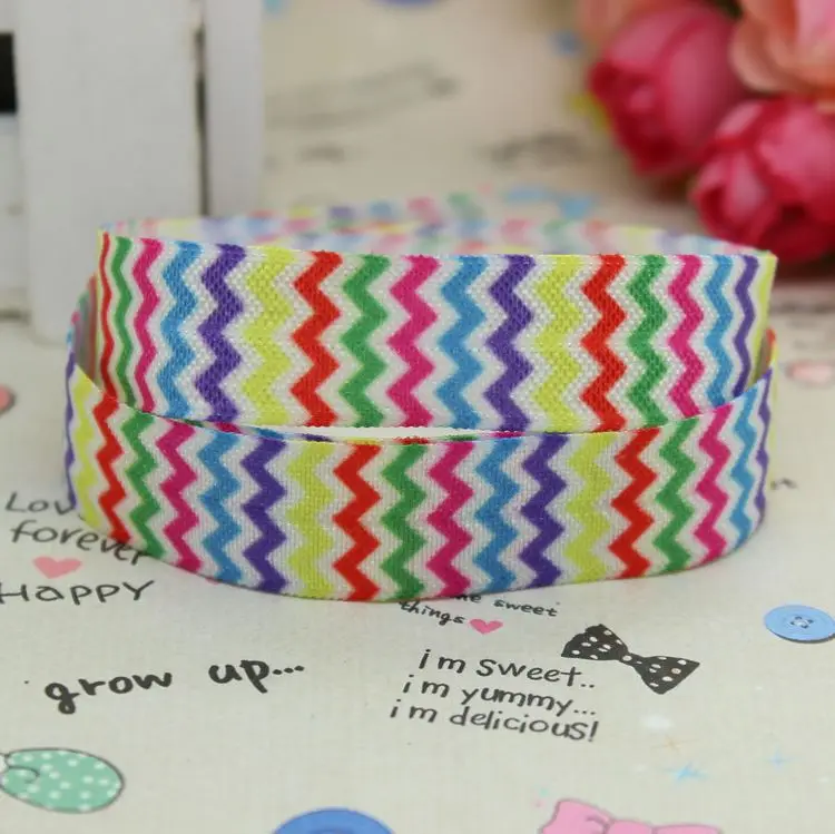 5/8 inch Free shipping Fold Over Elastic FOE chevron printed ribbon headband diy decoration wholesale OEM B080 | Дом и сад