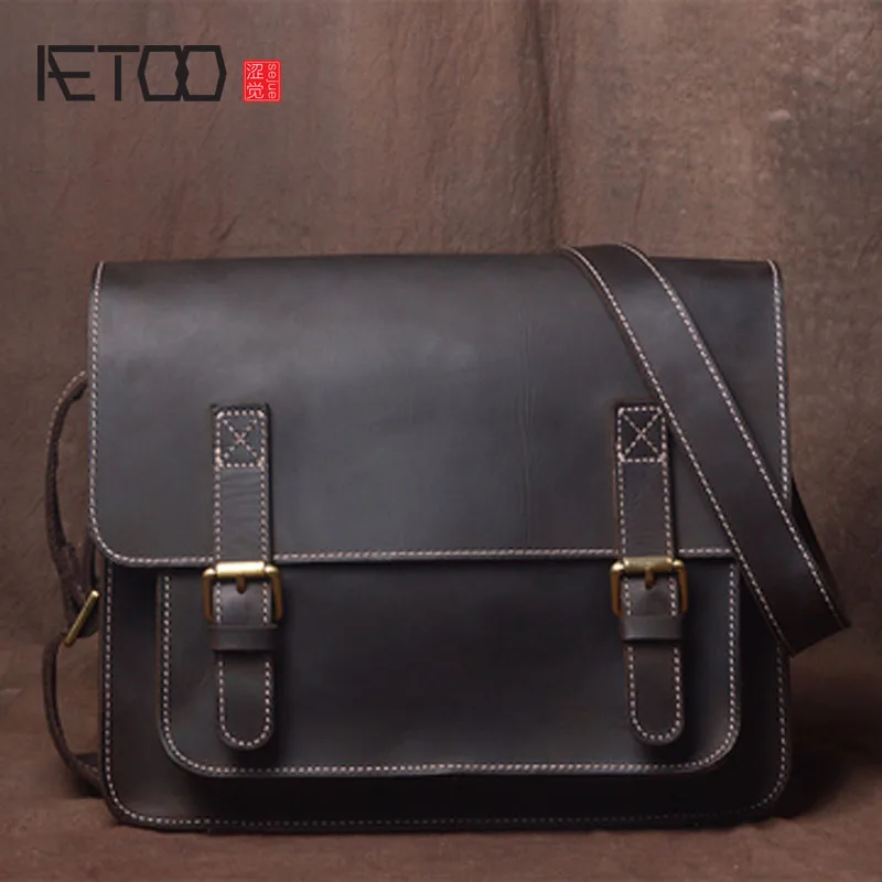 AETOO оригинальная воловья кожа ретро сумка через плечо мужская ручная из воловьей