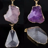 sunyik natural crystal gem stone point irregular stone healing pendant free chain