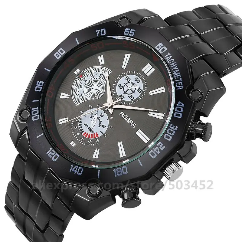 100 шт./лот ROSRA 8659 Модные мужские кварцевые часы из сплава с роскошным стальным