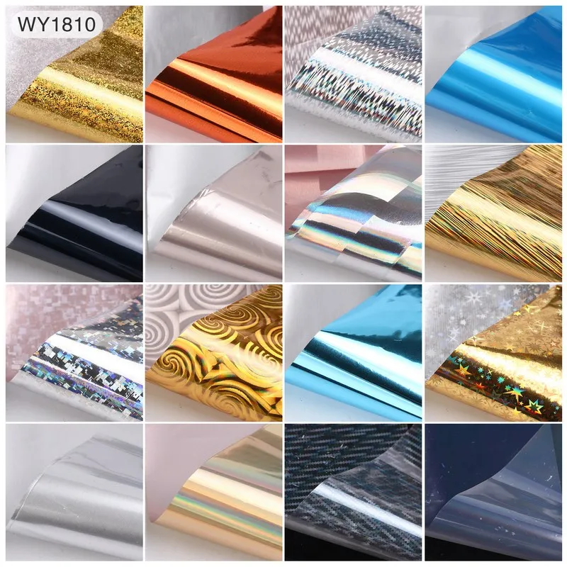 WY1810 16 шт 20*4 см микс переводные наклейки из фольги для нейл-арта, декоративные наклейки для нейл-арта, дизайн для обертывания ногтей, Набор для творчества folie - Цвет: WY1810