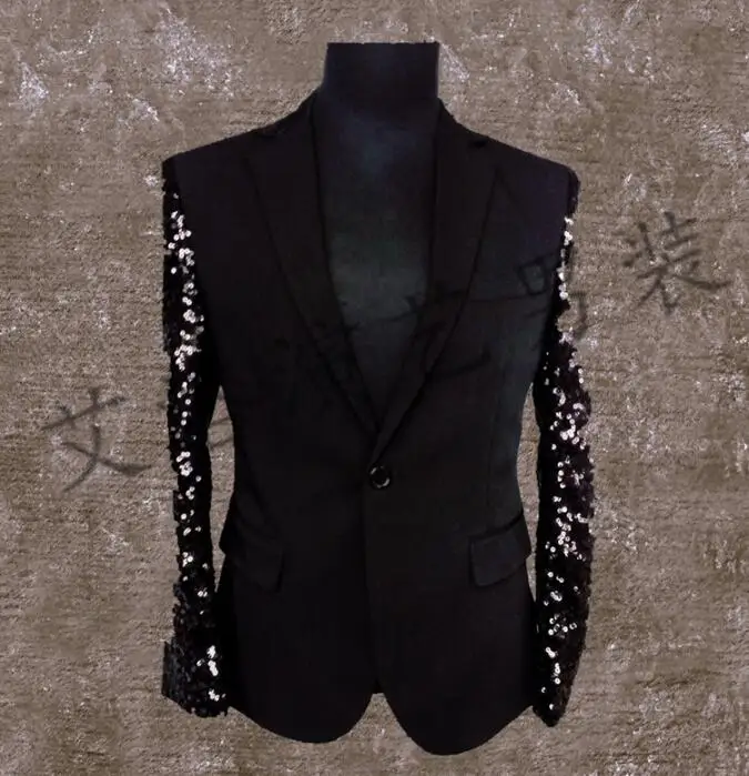 men suits designs homme terno stage costumes for singers men sequin blazer dance clothes jacket style dress punk rock black