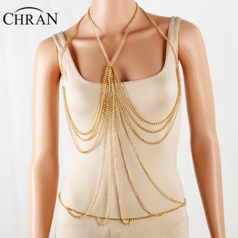 

Chran Women Sexy Fashion Beach Chain Simple Crossover Belly Waist Chain Multi layer Bikini Beach Harness Necklace Jewelry BJN111