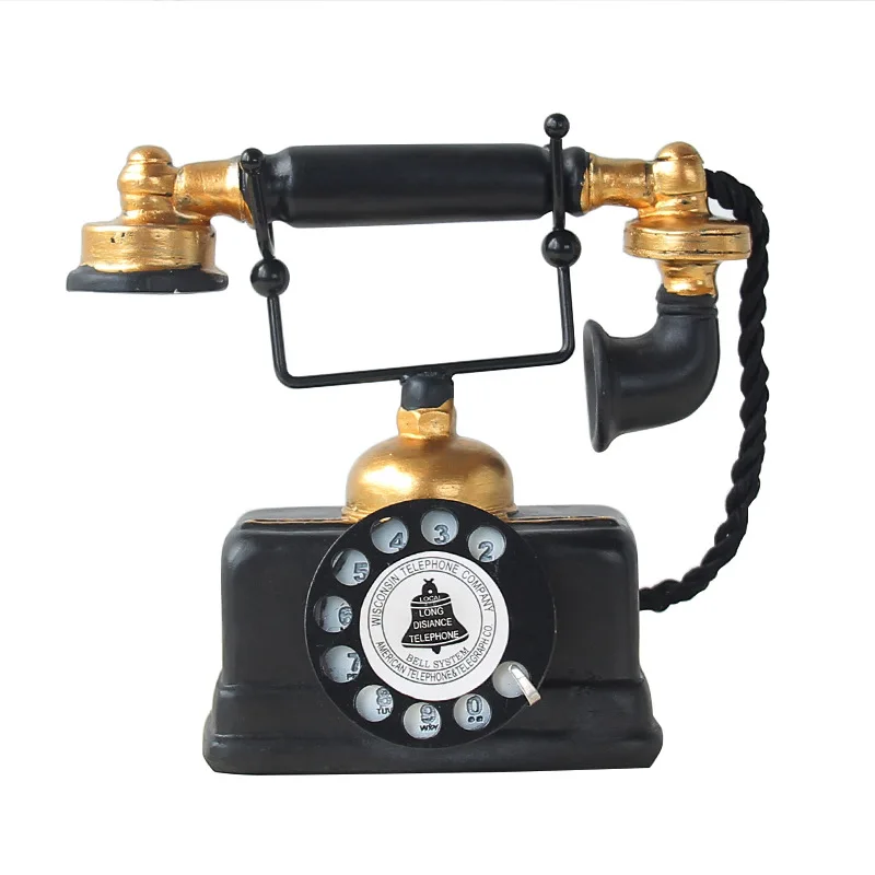 Retro Phone Resin Old Craft Vintage Style Desk Figurines Home Decorative Telephone Model Bar Cafe Tabletop Miniatures | Дом и сад