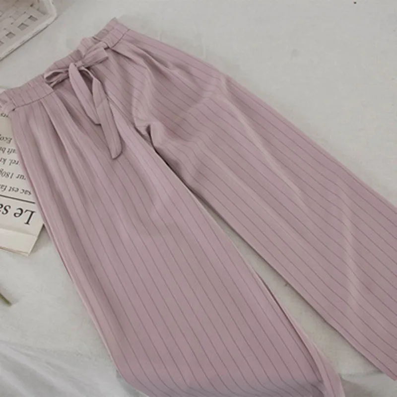 Новинка 2019 г. корейский стиль шнуровка с высокой талией широкие брюки для женщин