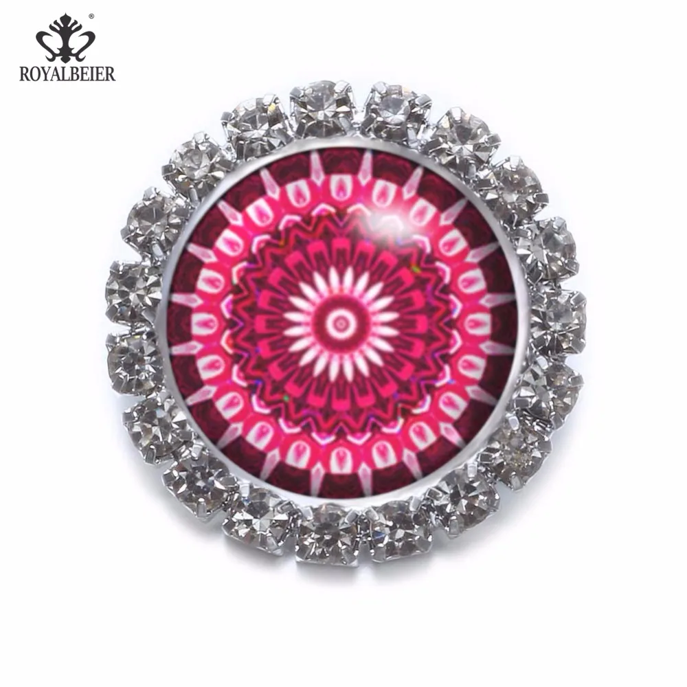 12pcs 18mm Snap Button Rhinestone Charms Bracelet Pink Exotic Kaleidoscope Flower Theme For 20mm Jewelry KZ0920e | Украшения и