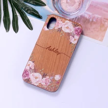 Custom Personalized Vintage Cherry Wood Floral Flower Border your Name Phone Case For iPhone 12 11 13Pro XS Max XR 7Plus 8Plus