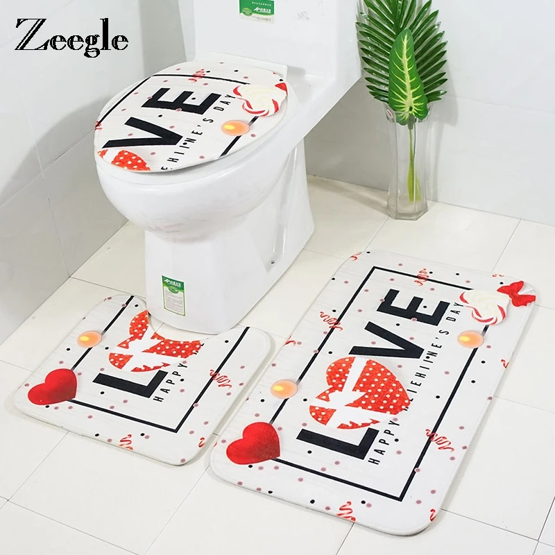 

Zeegle Non-slip Bath Mat Absorbent Bathroom Mats Set Toilet Carpet Shower Room Rugs Closestool Pedestal Rug Toilet Lid Cover