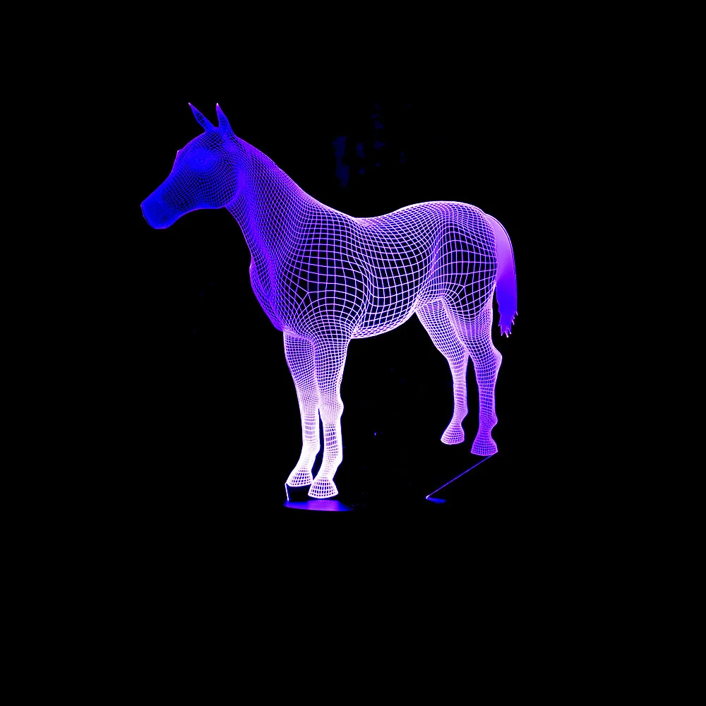 3d ночник в виде милой лошади светодиодная лампа с датчиком изменения цвета