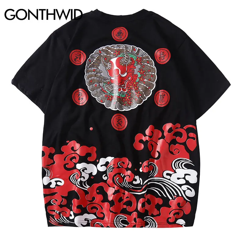 GONTHWID японский Harajuku злых печатных уличная футболки 2019 мужские хип хоп