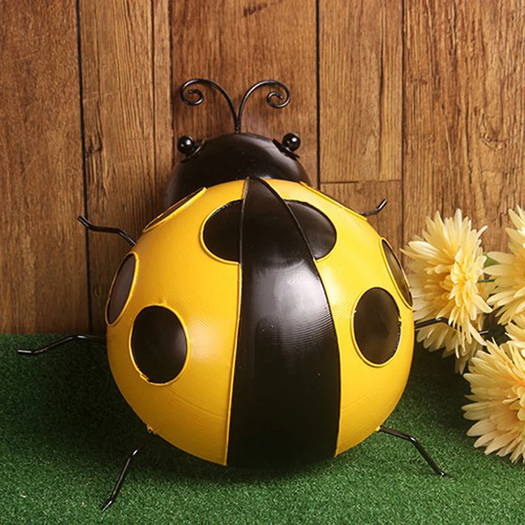 Yellow 27cm Металлический орнамент Божья коровка домашний сад микро Пейзаж Настенный Декор Дети любимая игрушка Рождественская игрушка много цветов - Цвет: Yellow 27cm