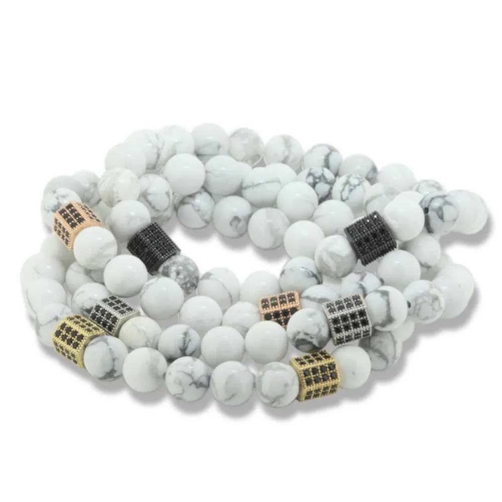 

Micro Pave Black CZ Beads Gold Hand Bracelet Nature Stone Beaded Bracelets For Men Woemn Jewelry Pulseras Mujer Bijoux