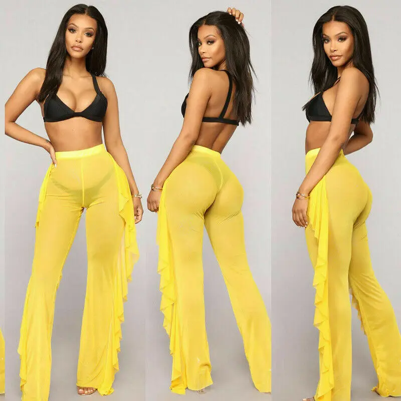 Женские сетчатые широкие брюки женские пляжные бикини расклешенные | Женская