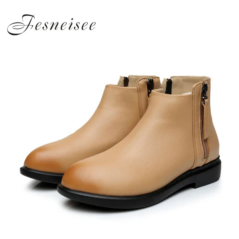 Женские ботильоны из натуральной кожи на плоской подошве молнии сбоку большие