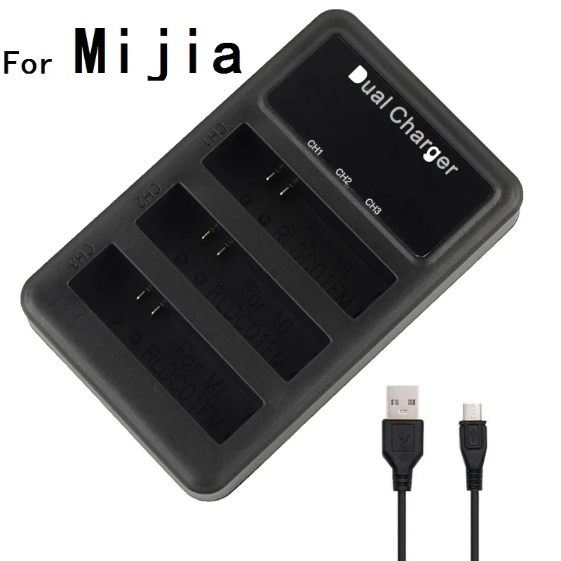 charger and cable Clownfish для Xiaomi Mijia Mini, 4 K, аккумулятор для экшн-камеры, зарядное устройство, светодиодный USB, 3 слота, двойное зарядное устройство, аксессуары для зарядки аккумулятора - Цвет: charger and cable
