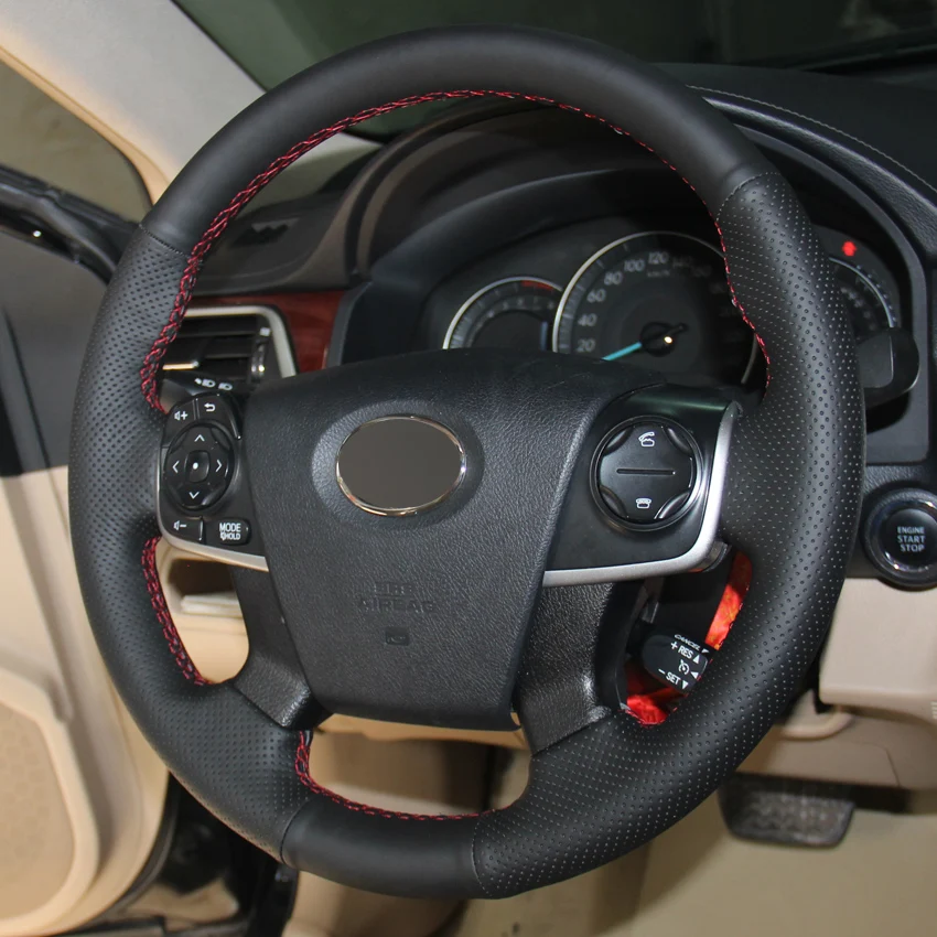 Black Leather hand-stitched Car Steering Wheel Cover for Toyota Camry 2012-2015 | Автомобили и мотоциклы