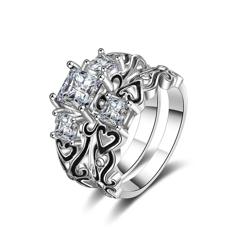 925 anillos, серебряное, 2 шт, обручальное, для пары, для женщин, цвет, кристалл, циркон, сердце, модное кольцо, для девушек, любовь и блеск, изумруд, ювелирное изделие