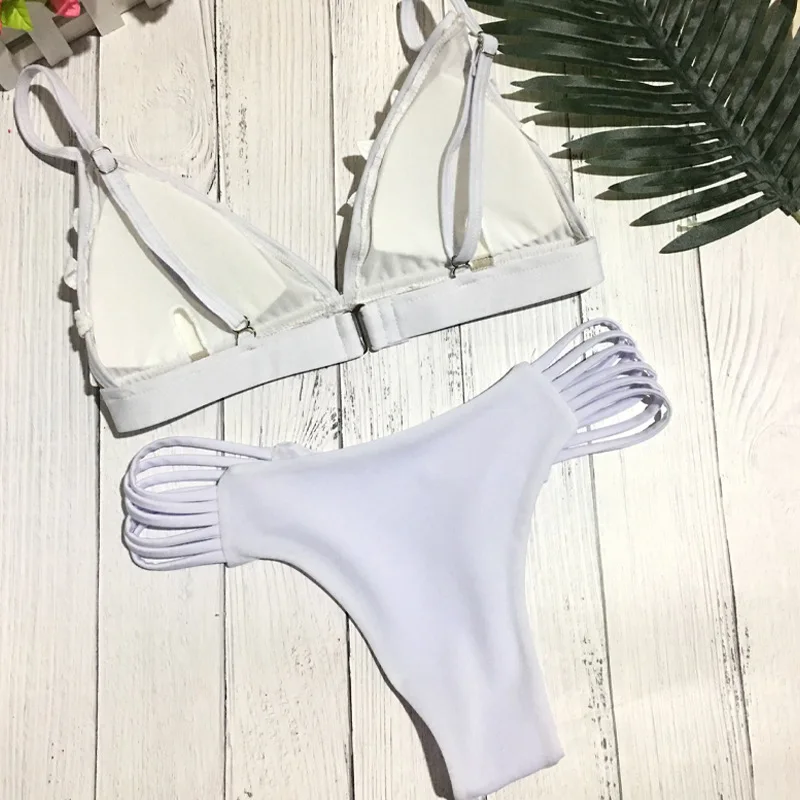 Однотонный Белый Кружевной Костюм для плавания купальник в бразильском стиле с