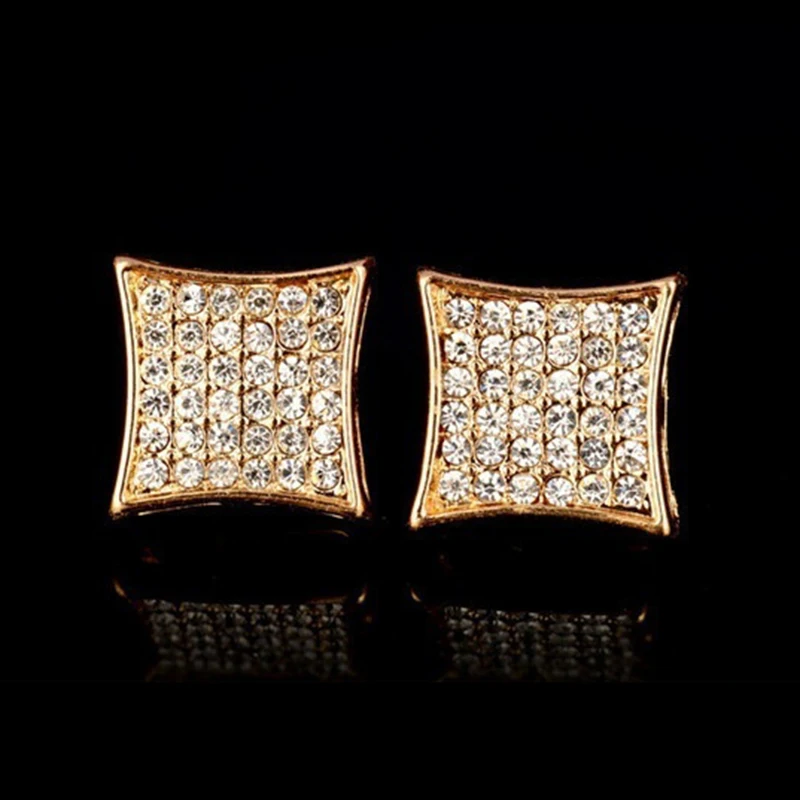 C196 2 Hip Hop Men's Cool Iced Out Geometry Round Stud Earring Luxury Micro Pave CZ Shiny Bling Earring pendientes hombre Z3M131 - Окраска металла: C196 2