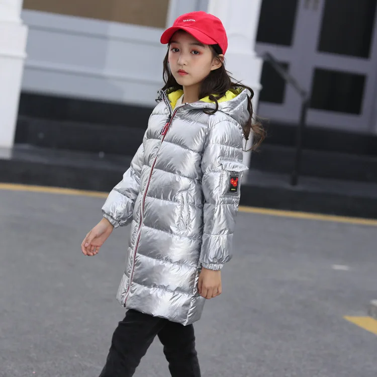 Sundae Angel Gilding Fabric Glossy Long Jacket Winter For Girls Hooded Warm Down Cotton Boys Outerwear Children's Parkas Coats